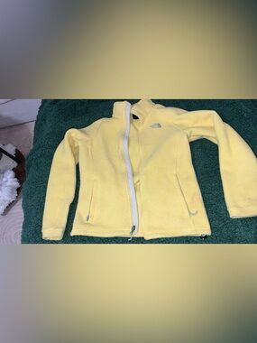The North Face Pale Yellow Fleece Jacket with White Trim